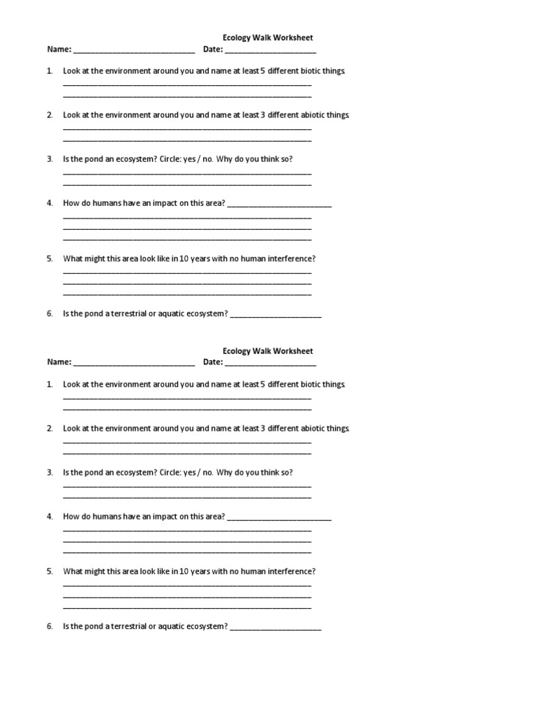 Ecology Walk Worksheet Ecology Ecosystem