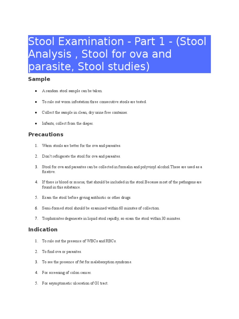 Stool Examination PDF Human Feces Diarrhea