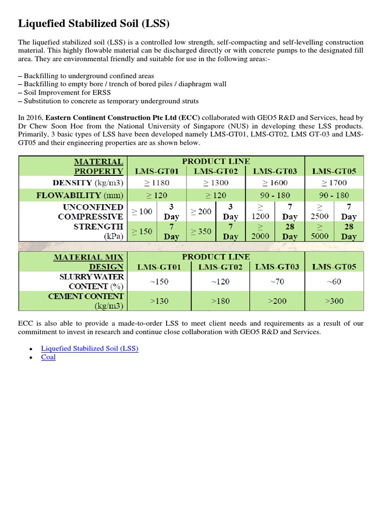 Liquefied Stabilized Soil (LSS) Overview | PDF
