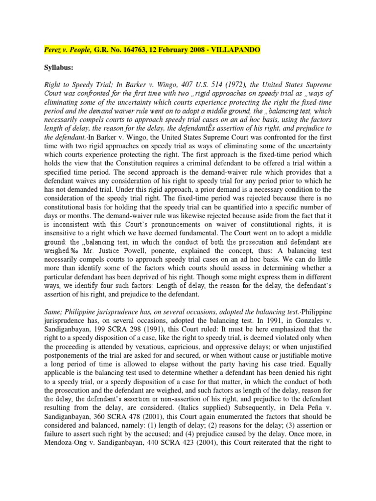Syllabus Perez v. People, G.R. No. 164763, 12 February 2008