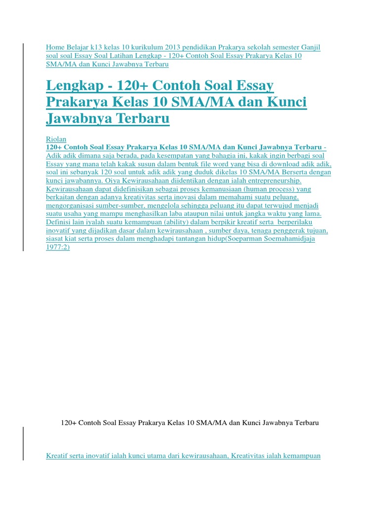 Contoh Soal Essay Wirausaha Produk Teknologi Transportasi Dan Logistik Guru Paud
