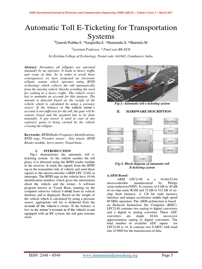 Automatic RFID Toll E-Ticketing System | PDF | Radio Frequency ...