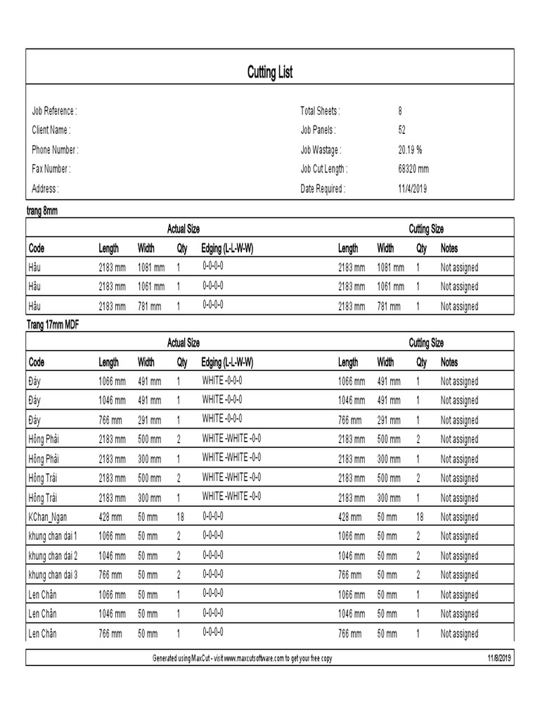 Cut List | PDF
