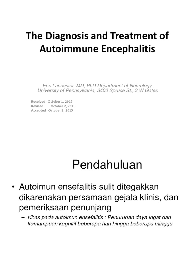 Diagnosis and Treatment of Autoimmune Encephalitis | PDF | Meningitis ...
