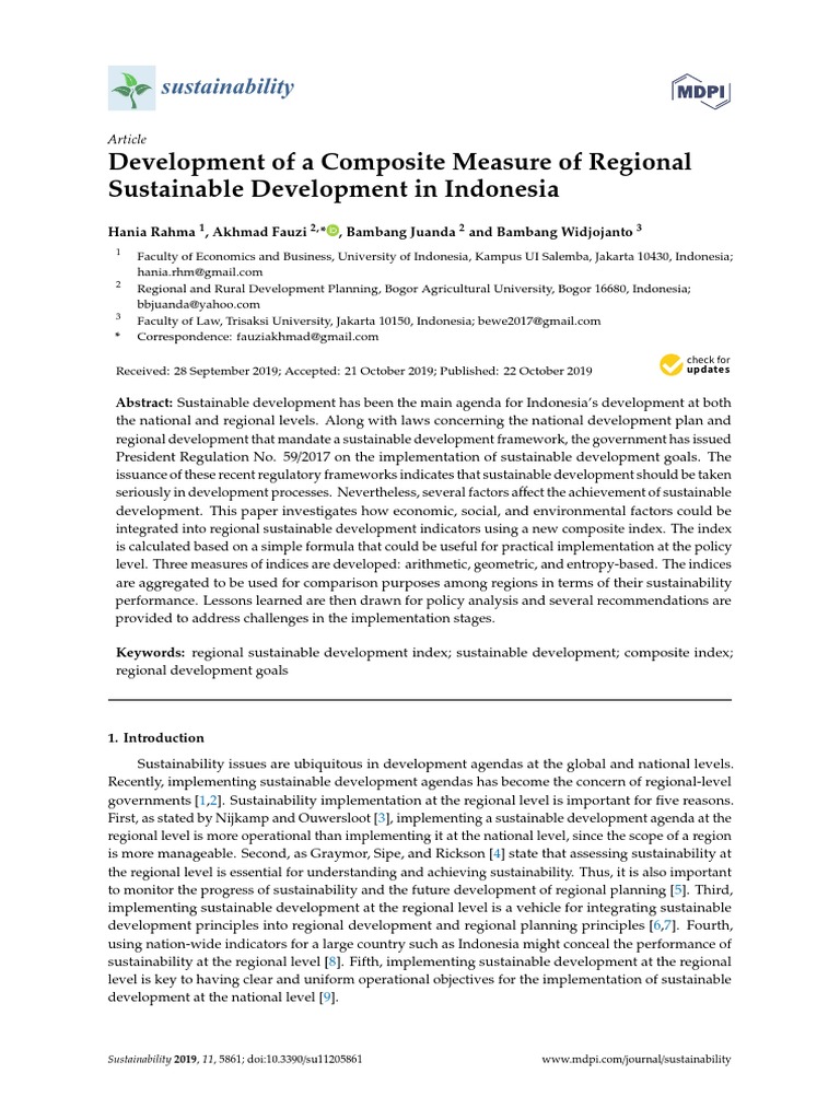 Development of A Composite Measure of Regional Sustainable Development ...