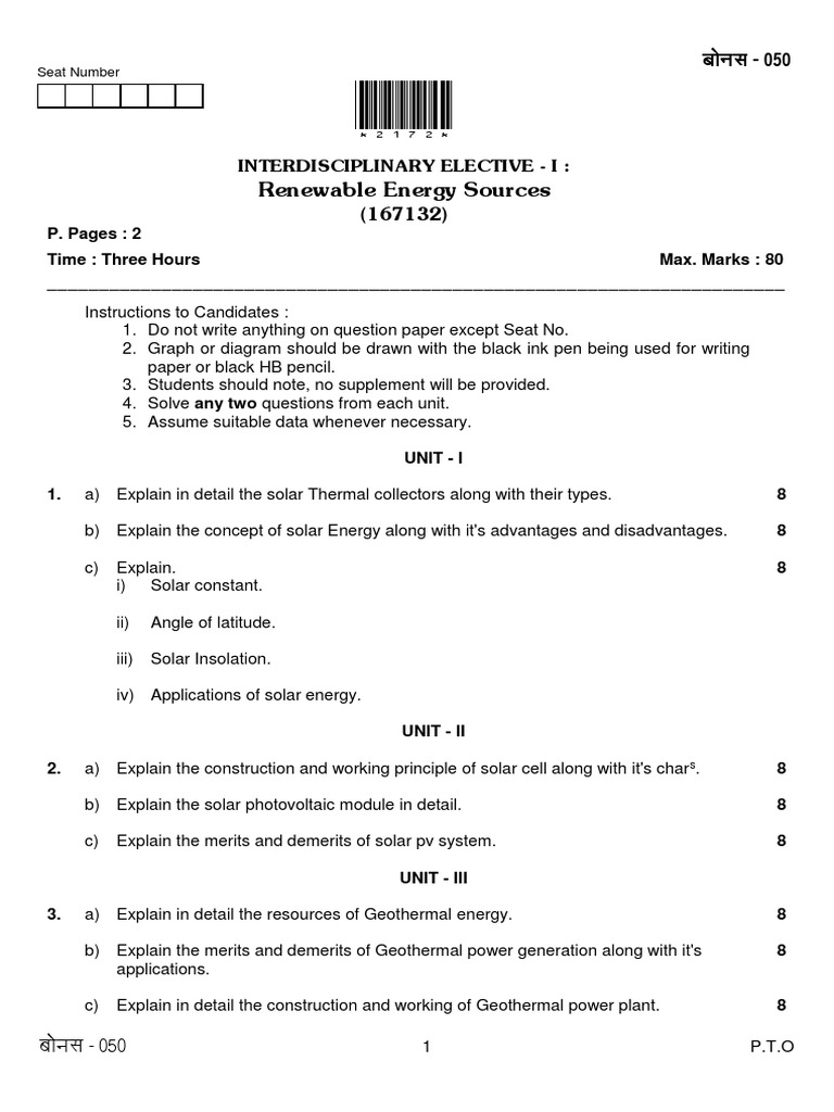 Renewable Energy Sources: Interdisciplinary Elective - I | PDF | Solar ...