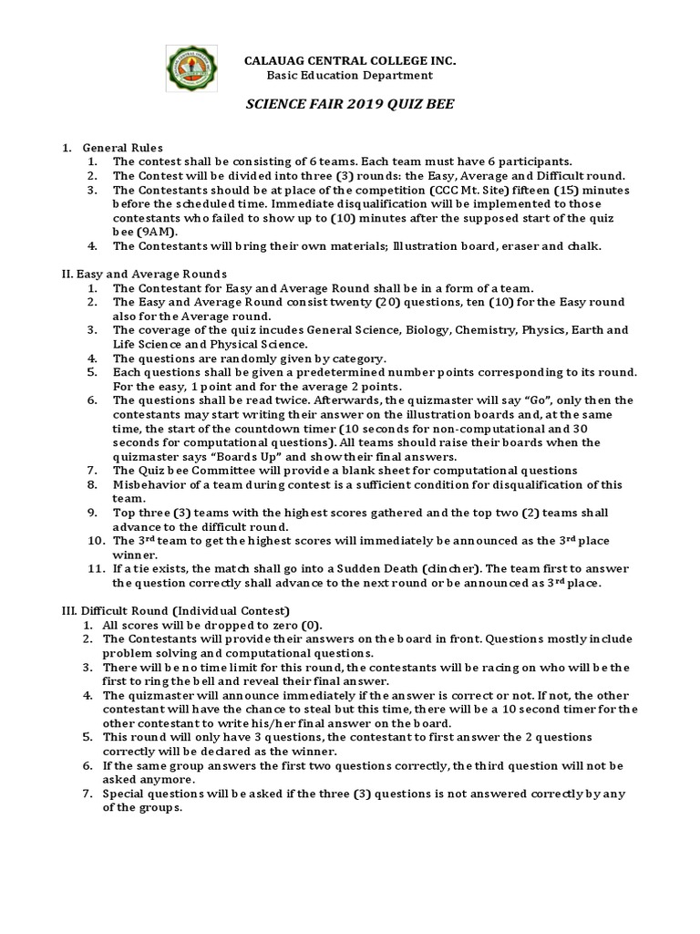 Quiz Bee PDF Leisure