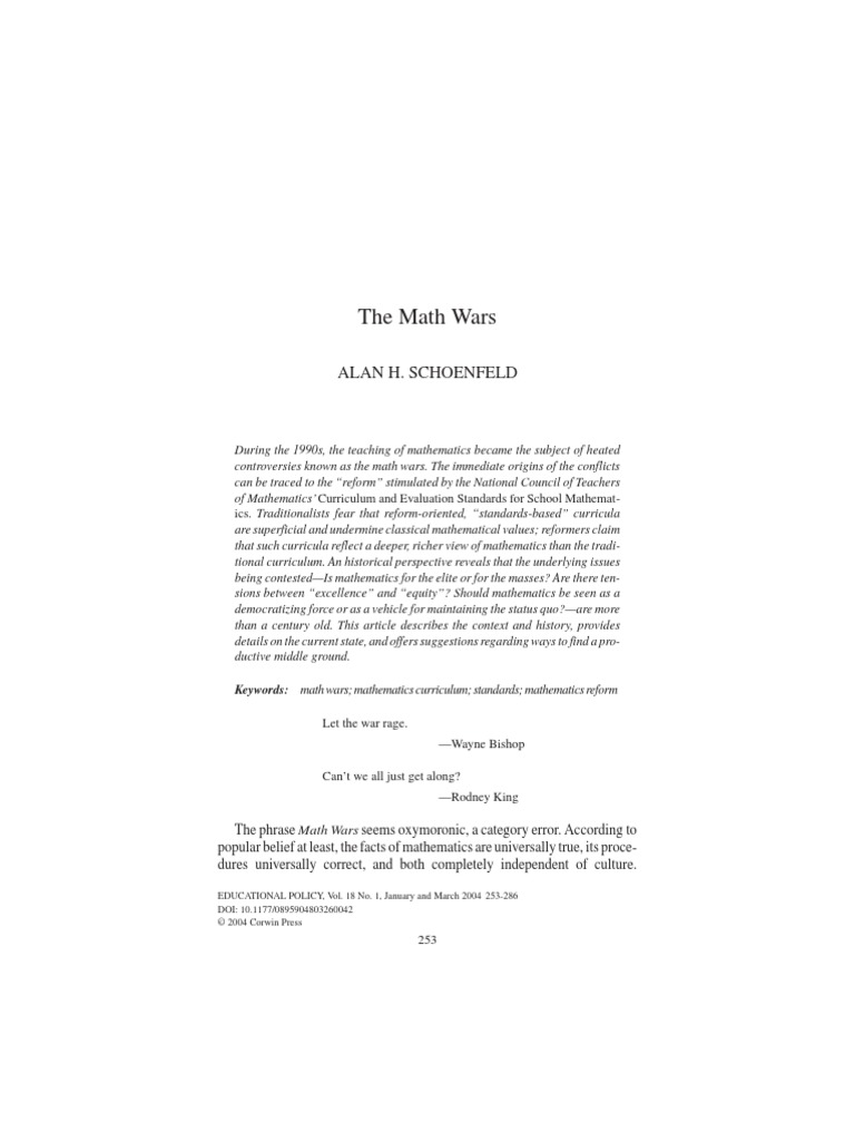 The Math Wars: Alan H. Schoenfeld | PDF | National Council Of Teachers ...