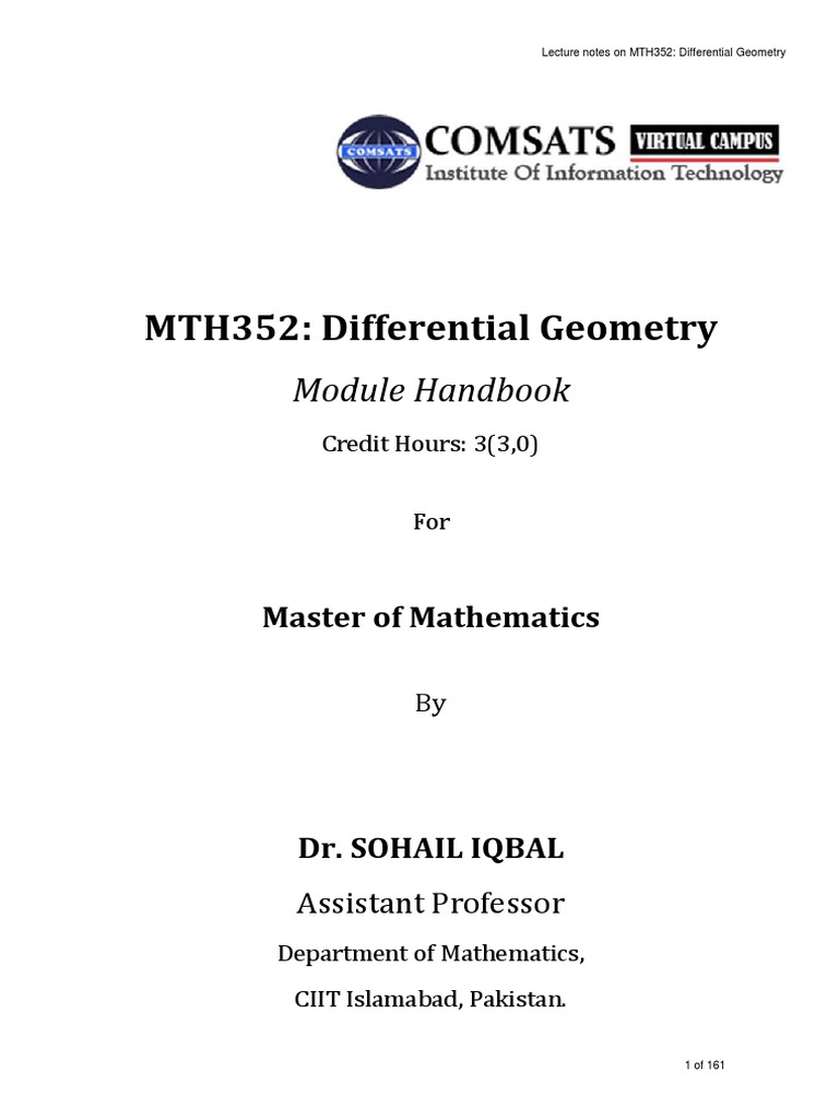 MTH352 Differential Geometry Lecture Notes | PDF | Differential Form ...