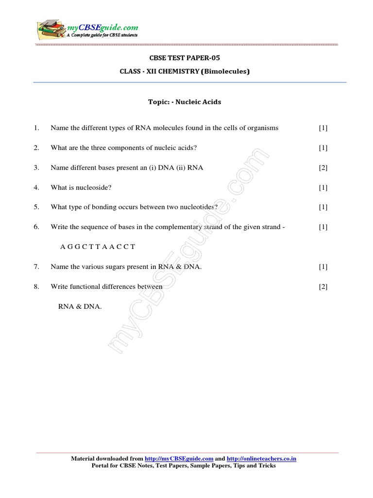 12 Chemistry Biomolecules Test 05 PDF PDF
