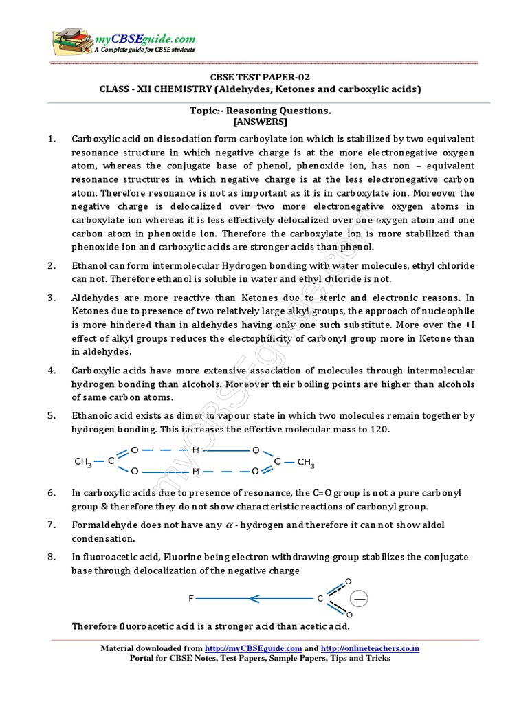 CBSE Class 12 Chemistry Test Paper | PDF | Carboxylic Acid | Aldehyde