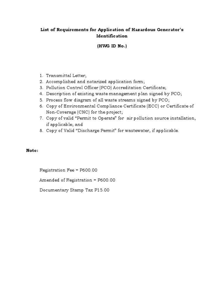 Hazardous Generator Application Requirements | PDF