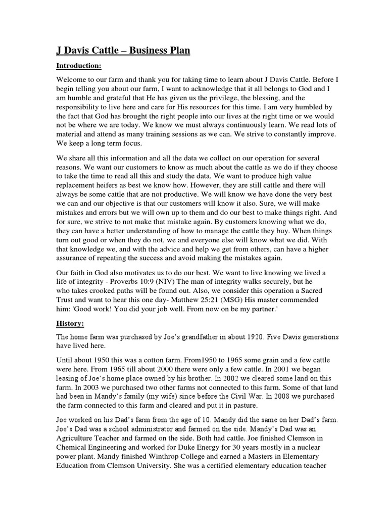 J Davis Cattle Business Plan PDF