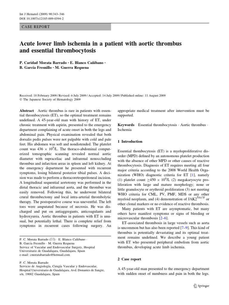 Acute Lower Limb Ischemia in A Patient With Aortic Thrombus and ...