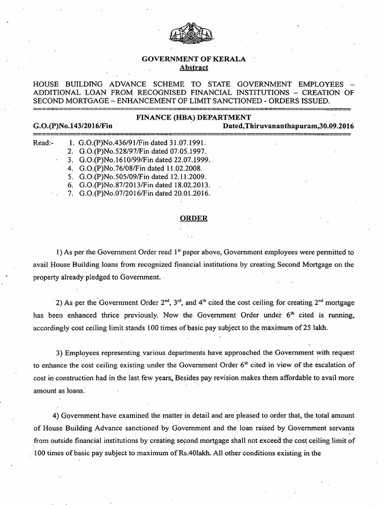 GO (P) No 1432016Fin Dated 30092016 PDF Mortgage Loan Kerala