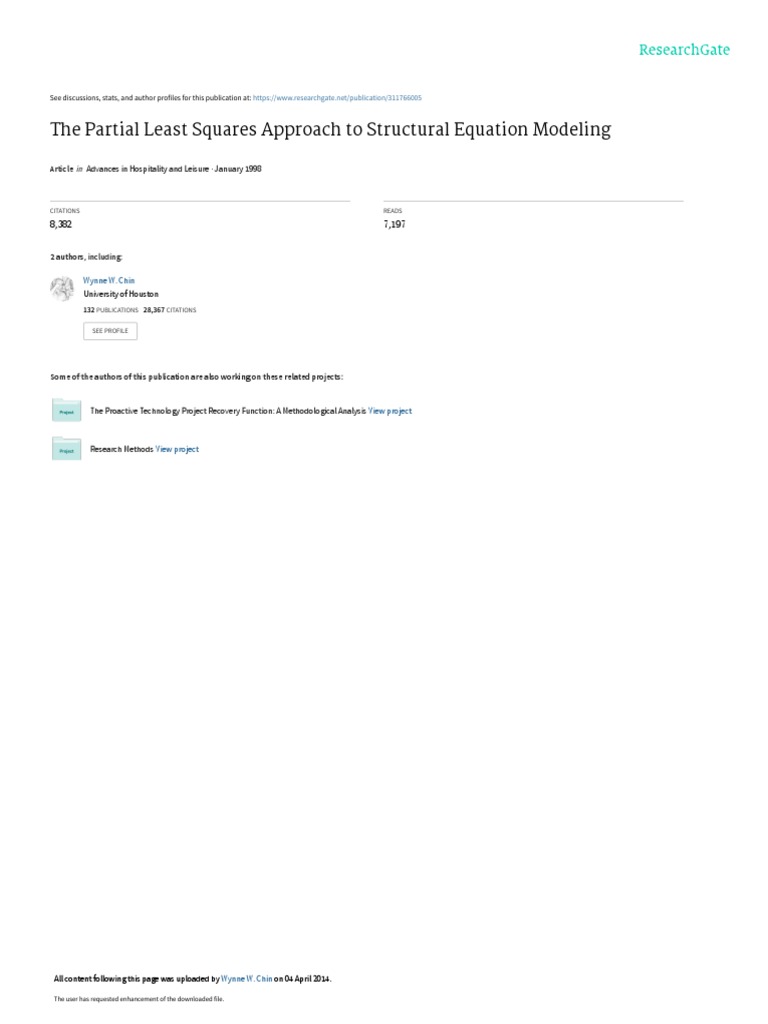 The Partial Least Squares Approach To Structural Equation Modeling | PDF