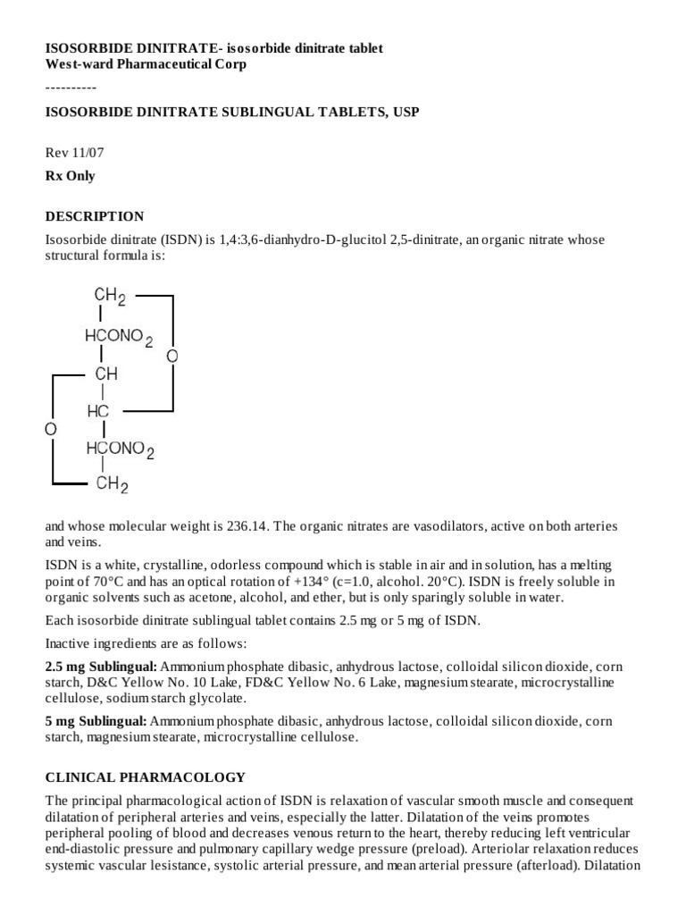 Isosorbide Dinitrate Sublingual Overview | PDF | Vasodilation | Tablet ...