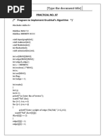 (Type The Document Title) : Practical No. 07 / Program To Implement Krushkal's Algorithm