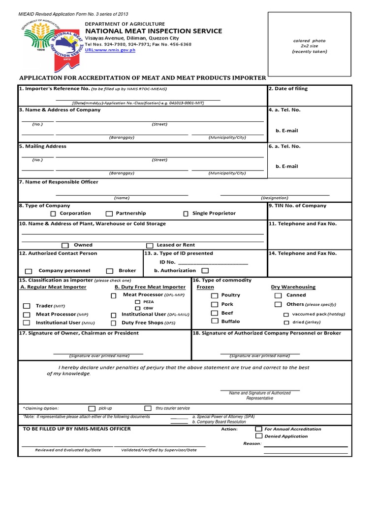 NMIS Meat Importer Accreditation Form | PDF | Warehouse | Invoice