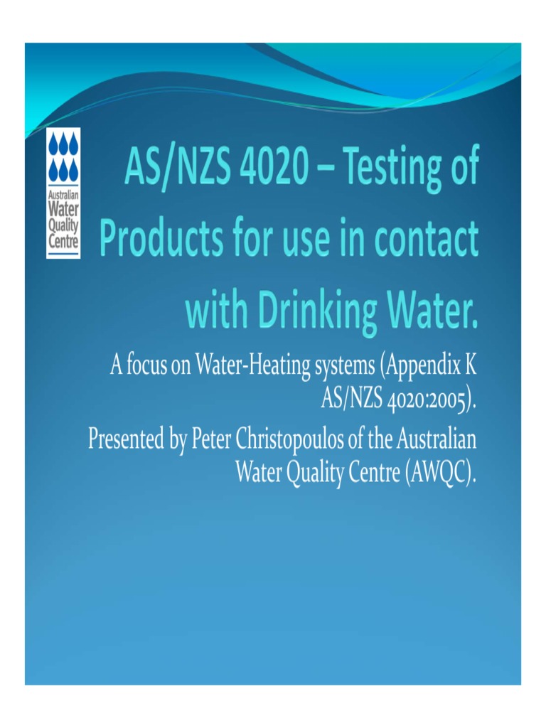 As 4020 Testing of Products For Use in Contact With Drinking Water