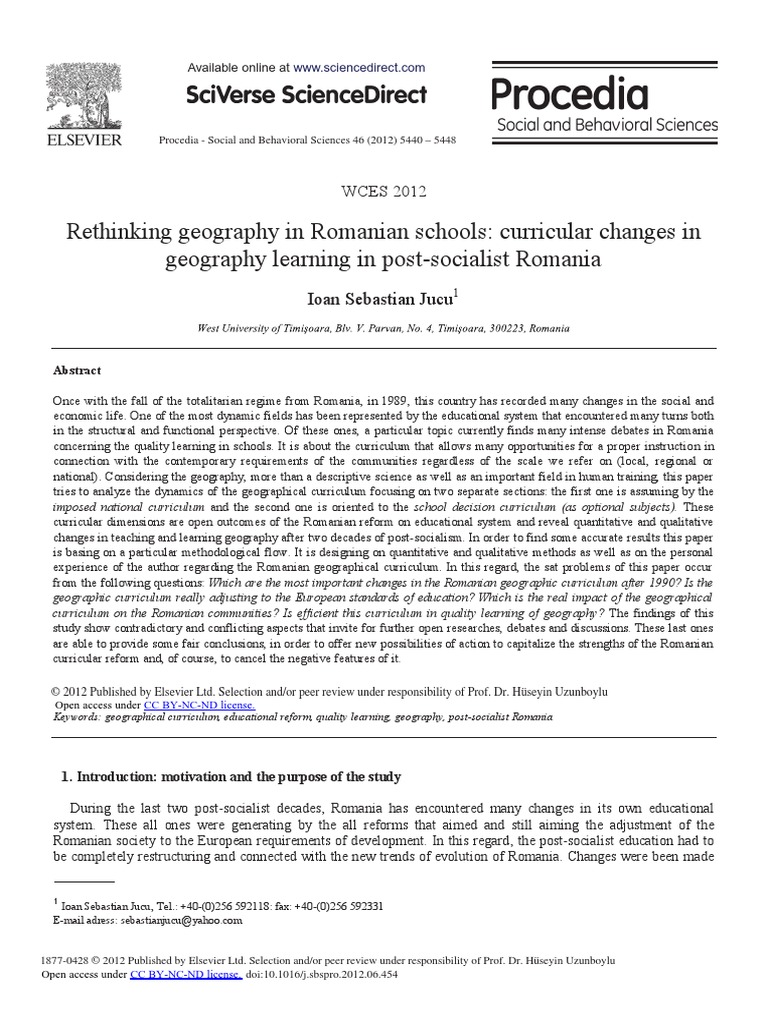 Geography in Romania PDF Geography Curriculum