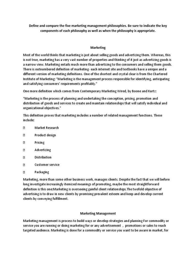 Comparing Five Marketing Management Philosophies | PDF | Customer ...