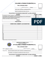 Cit Colleges of Paniqui Foundation, Inc.: Final Defense Sheet
