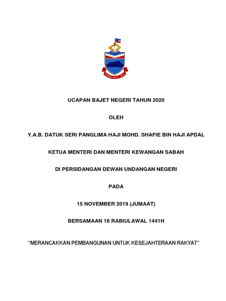 Ucapan Bajet Negeri 2020 Pdf