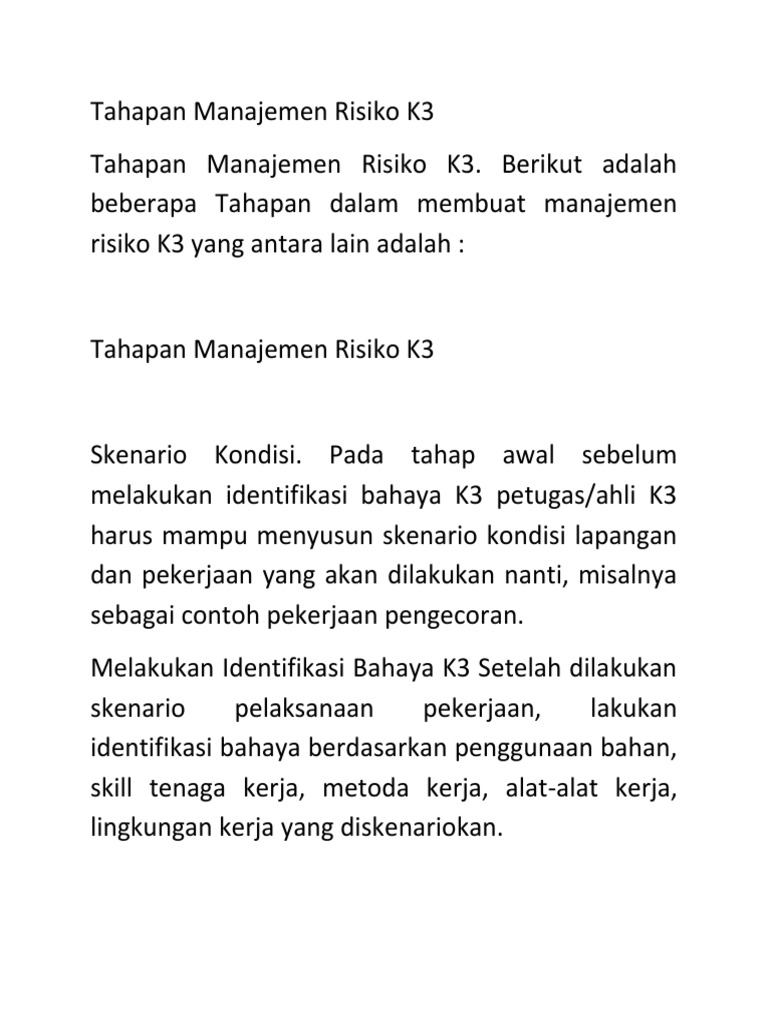 Tahapan Manajemen Risiko K3 Pdf