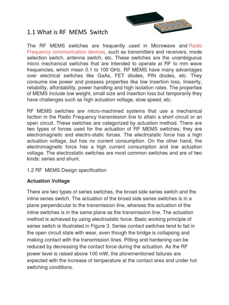 1.1 What Is RF MEMS Switch: Radio Frequency Communication Devices | PDF