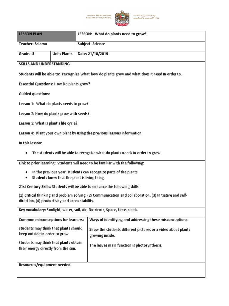 recognize what | Lesson Plan | Plants