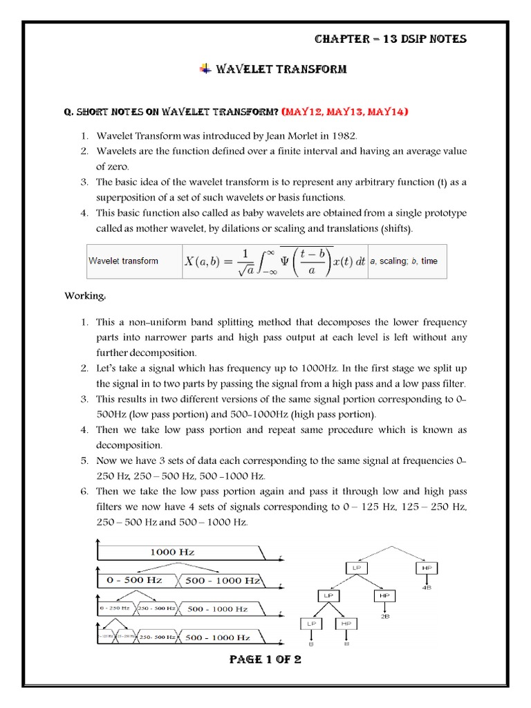 CHAPTER - 13 Dsip Notes Wavelet Transform | PDF