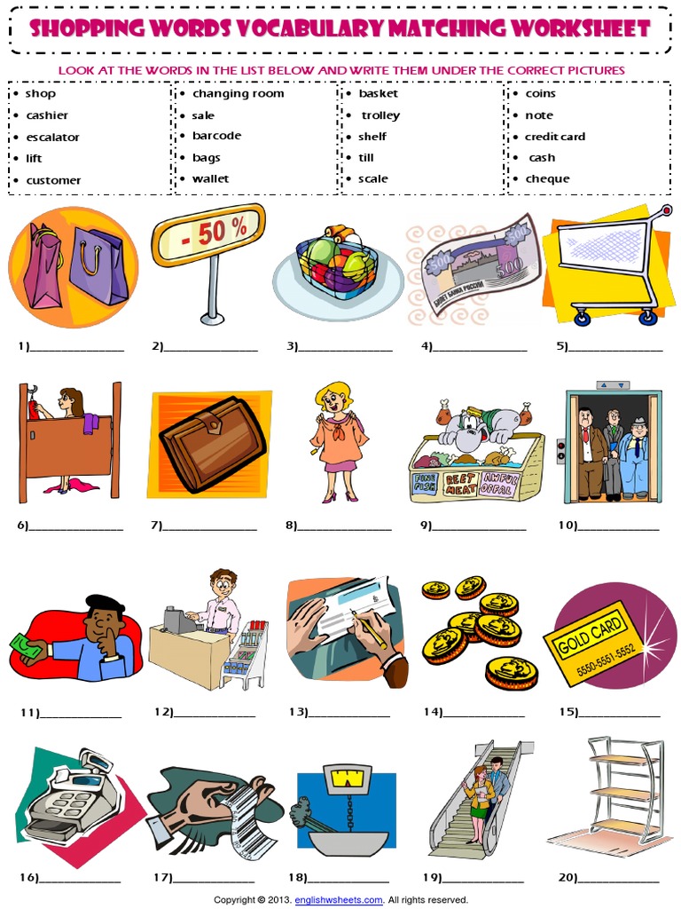 Shopping Vocabulary Exercises: Shops And Shopping Vocabulary – YZIP