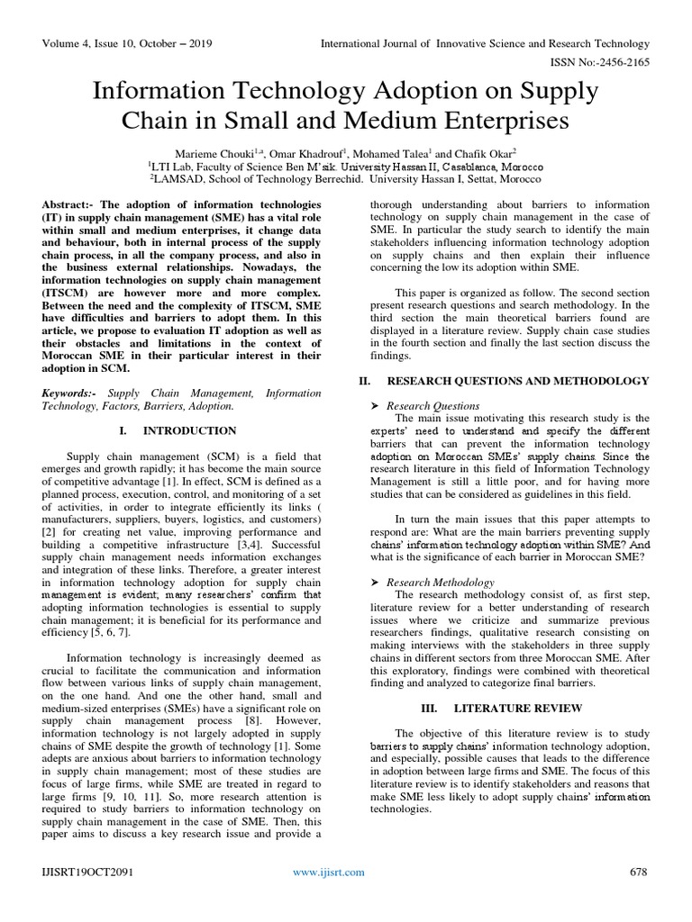 IT Adoption in SME Supply Chains | PDF | Supply Chain | Small And ...