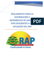 Reglamento distribución excedentes RAP