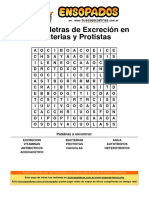 Sopa de Letras de Excreción en Bacterias y Protistas