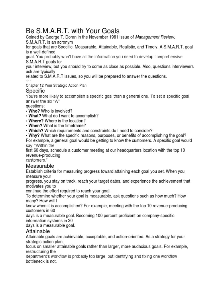 Be S.M.a.R.T. With Your Goals PDF Goal Cognition