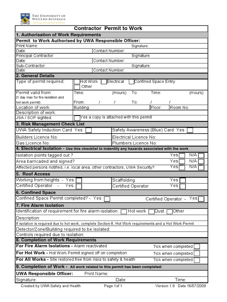 Contractor Permit to Work Guidelines | PDF | Prevention | Safety