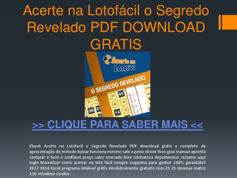 Segredo da Lotofácil: Ebook Grátis | PDF