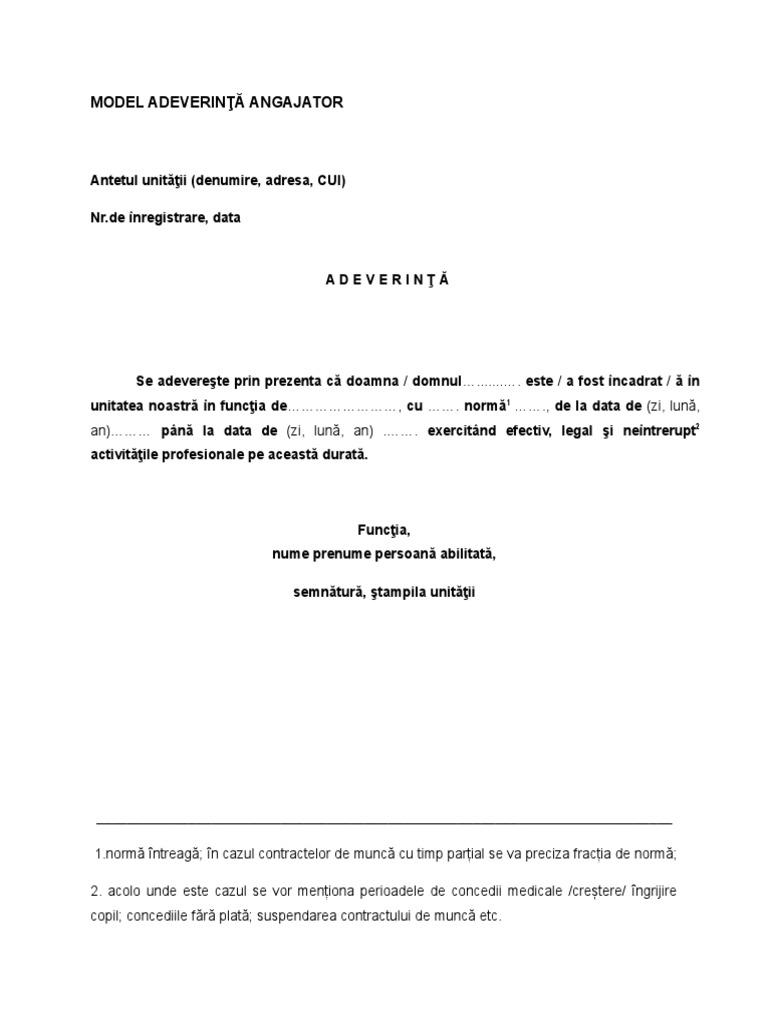 Model Adeverinta Angajator Doc