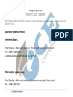 Formulae Sheet: Vernier Caliper