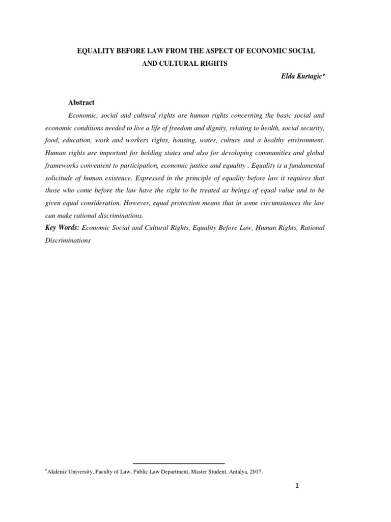 Equality Before Law From The Aspect of Economic, Social and Cultural ...