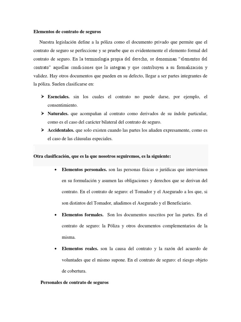 Elementos del Contrato de Seguro | PDF | Póliza de seguros | Seguro