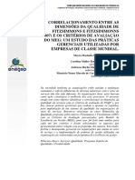 CORRELACIONAMENTO ENTRE AS  DIMENSÕES DA QUALIDADE DE  FITZSIMMONS E FITZSIMMONNS  (2007) E OS CRITÉRIOS DE AVALIAÇÃO  DO MEG