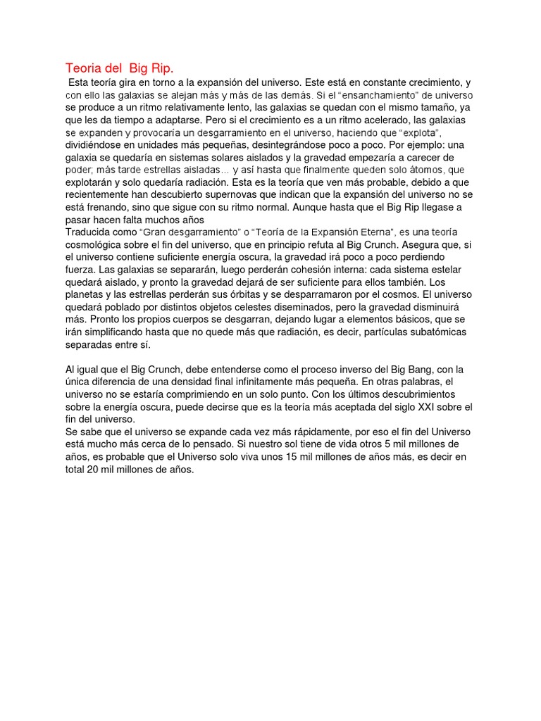 Teoría del Big Rip: Fin del Universo | PDF | Big Bang | Universo