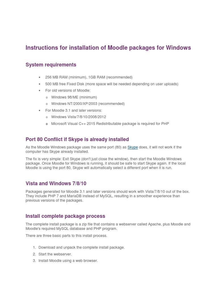 Moodle Installation Instructions PDF | PDF | Web Server | Internet & Web