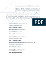 Distribución de Recursos Del Presupuesto Nacional Colombiano para El Año 2019