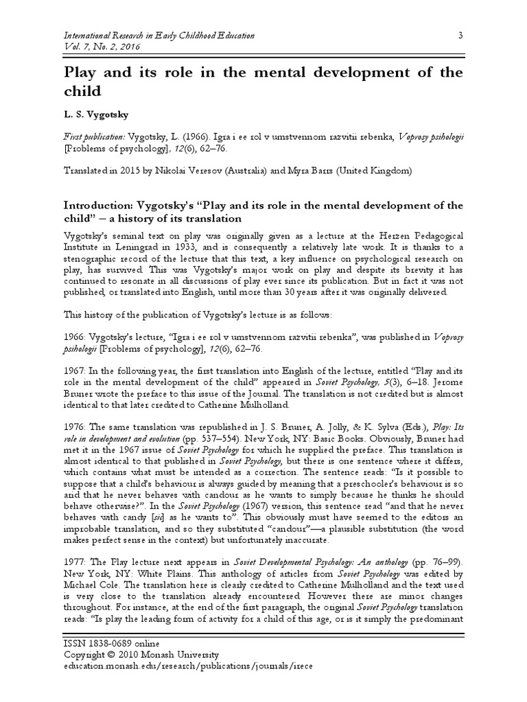 Play and Its Role in The Mental Development of The Child | PDF ...