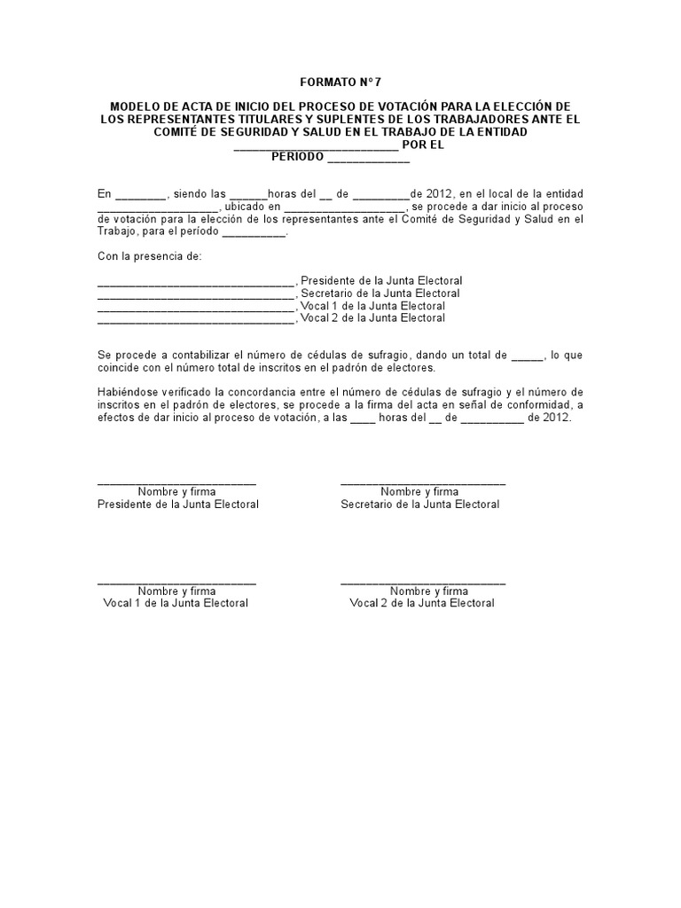 Modelo de Acta de Inicio Del Proceso de Votación | PDF | Votación ...