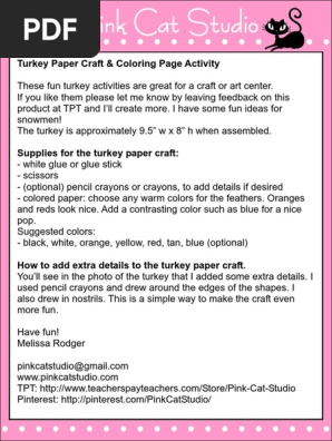 Thanksgiving Crafts Thanksgiving Turkey Papercraft and Coloring Page